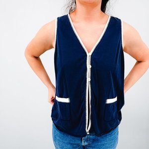 Vintage Victoria Secret Country Blue & White Button Up Sleeveless Top - Size L